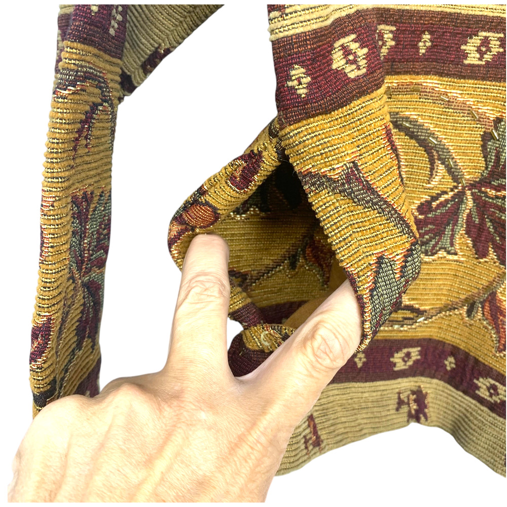 Vintage 1990s Tantrums M Brown Gold Tapestry Jacket Embroidered Beaded Pockets - Picture 6 of 8